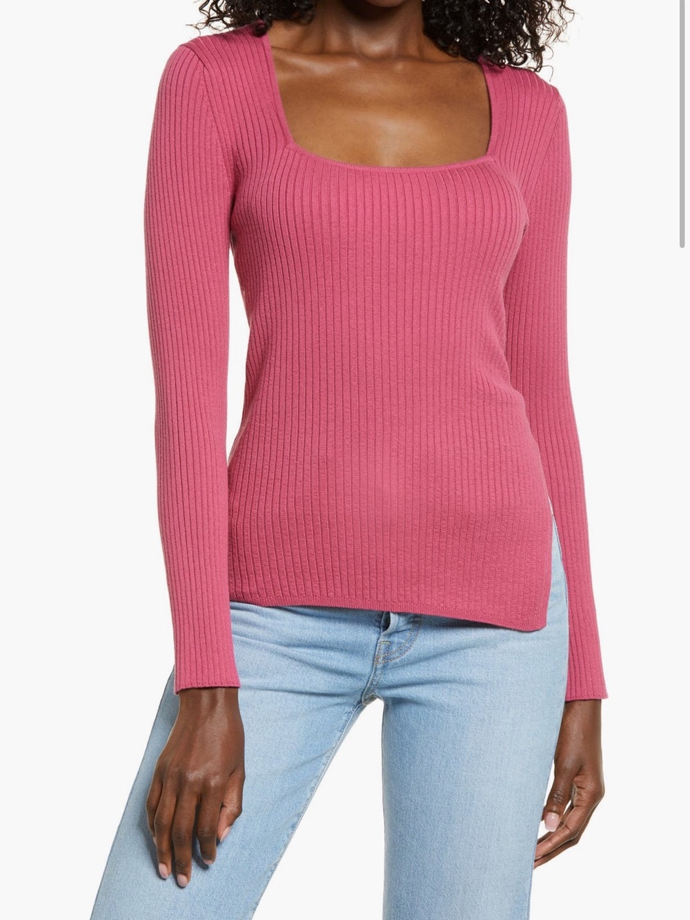 Open Edit fuchsia ribbed knitted long sleeve sweater womens M NWT 🏷️
